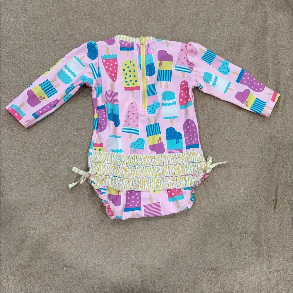 Ruffle Butts Pink Multi-Color Popsicle Print Rash Guard - Picture 2 of 3